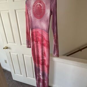 Stylish Pink and Purple Long Sleeve Dress